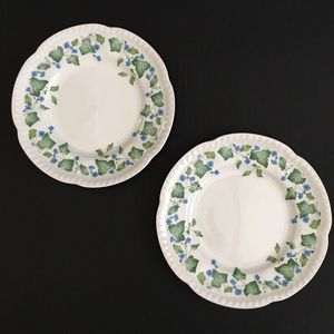2 Johnson Brothers 7 3/4” Bone China Salad Plates Ivy and Blue Flowers Mint